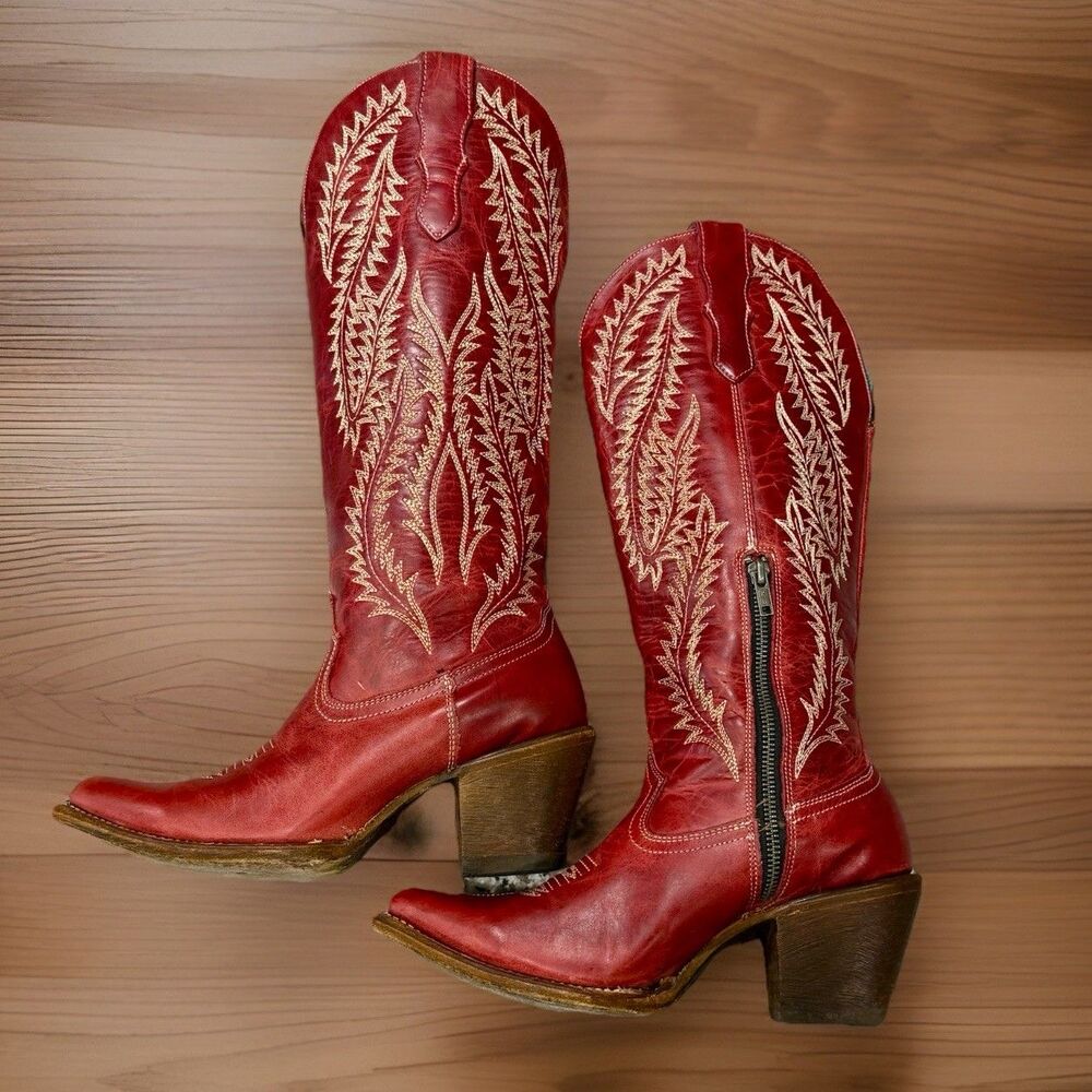 CORRAL WOMEN'S RED EMBROIDERY TALL TOP WESTERN BOOTS ROUND TOE Fits W8-8.5 Sz 9